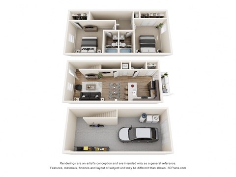 Floor plan for 2 beds, 2.5 baths, 1152 sqft